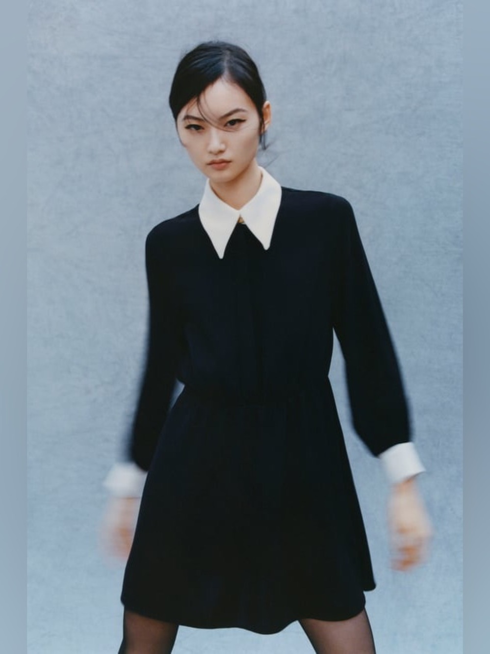 Zara Contrast-Collar Mini Dress Vintage Inspired Metal Buttons XS